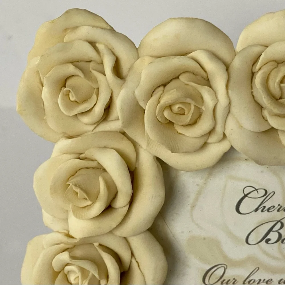 Rose Picture Frame By Cherished Bouquet Ivory Flowers Floral 3” X 3” Photo